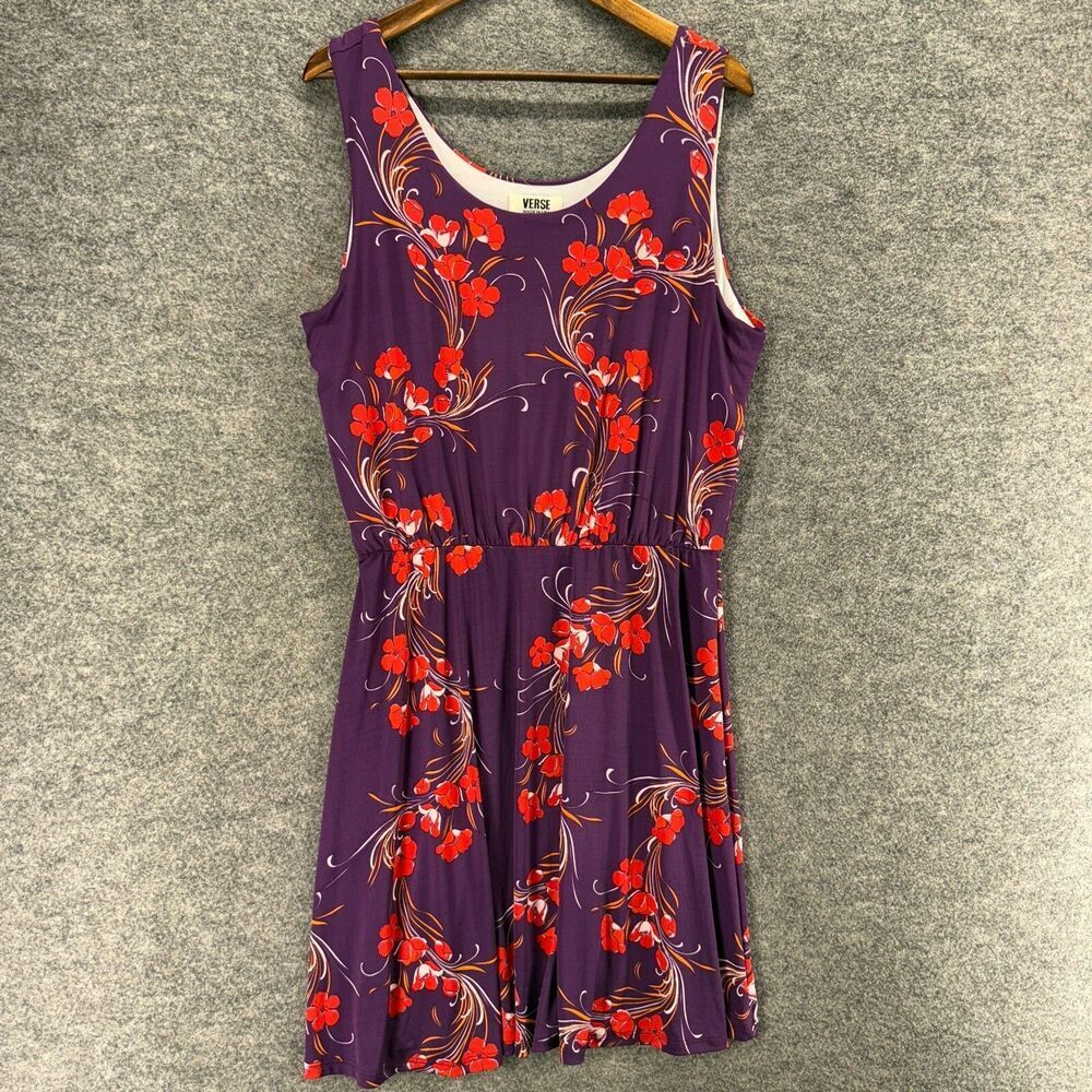 Verse Dress Women M Medium Purple Floral Sheath Midi Sleeveless Round Neck